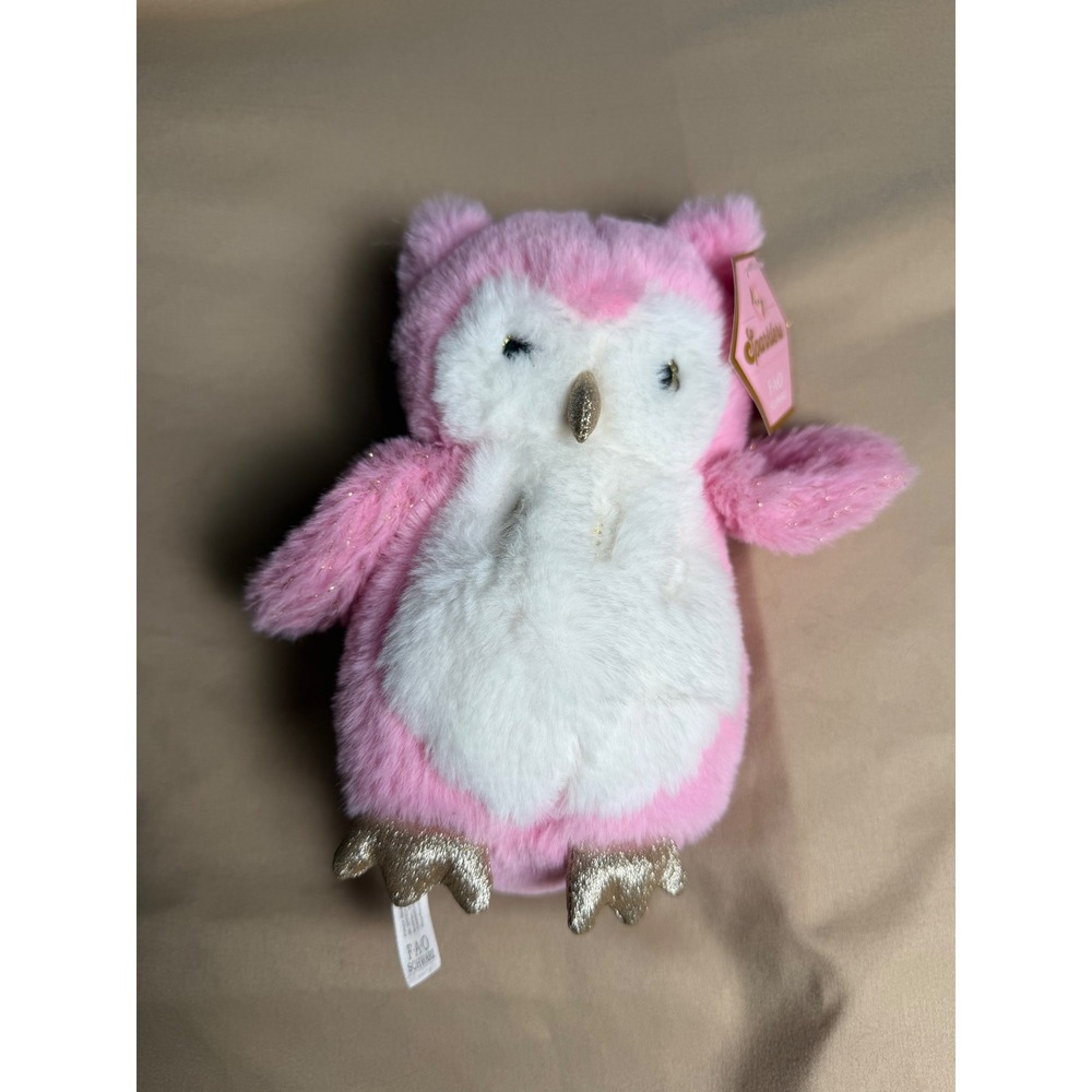 FAO Schwarz Sparklers Pink Owl Plush Stuffed Animal Gold Glitter Accents NWT